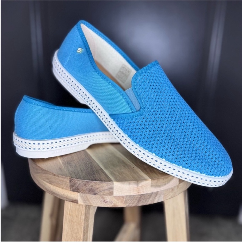 NEW Rivieras Classic Aqua Slip On Loafers Mesh Canvas Boat Shoes Box